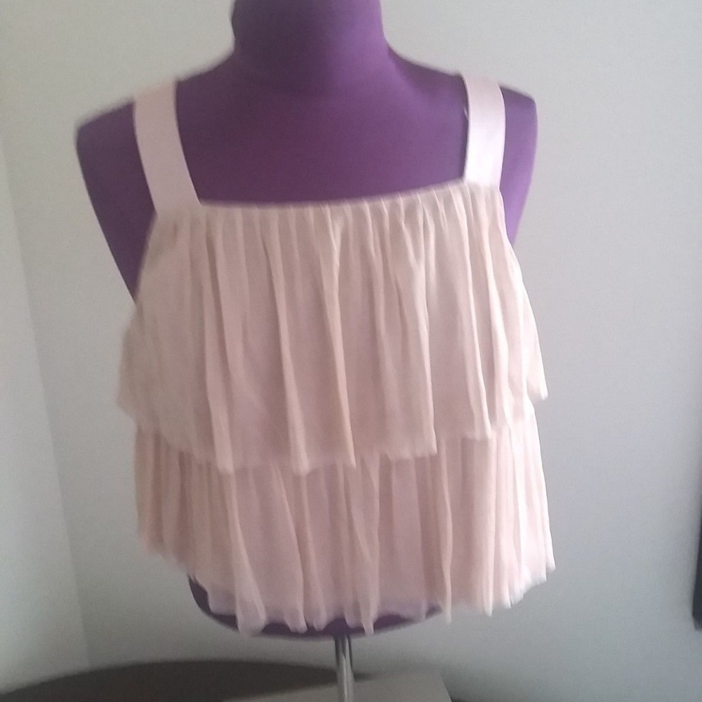 I LOVE H81 CHAMPAGNE CROP RUFFLE GLITTER TANK L